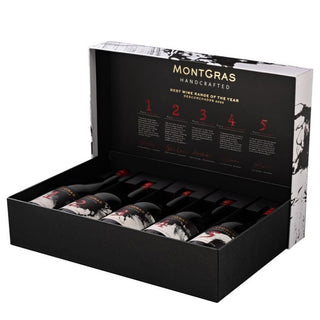 MontGras Handcrafted Tasting Box met vijf hele flessen wijn
