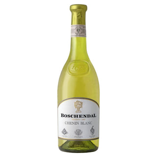 Fles Boschendal 1685 Chenin Blanc witte wijn uit Zuid-Afrika, met goudkleurige capsule en wit etiket op een witte achtergrond.
