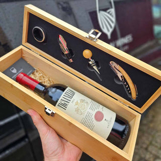 Luxe Wijnkist Antinori Tignanello met RVS Wijnaccessoires